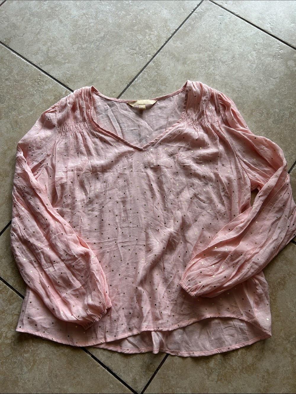 Soft girl Boho Feminine Hope & Harlow Light Pink V-Neck Long-Sleeve Women's Top